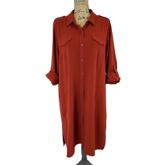 linea Dresses & Skirts - LINEA Collared Midi Shirt Dress Burnt Red XL